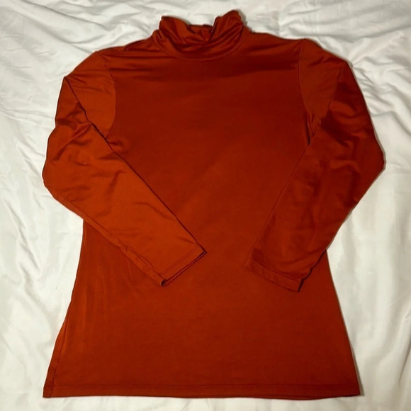 High/Mock Neck Turtleneck Rust Long Sleeve Women’s Shirt - Picture 1 of 8